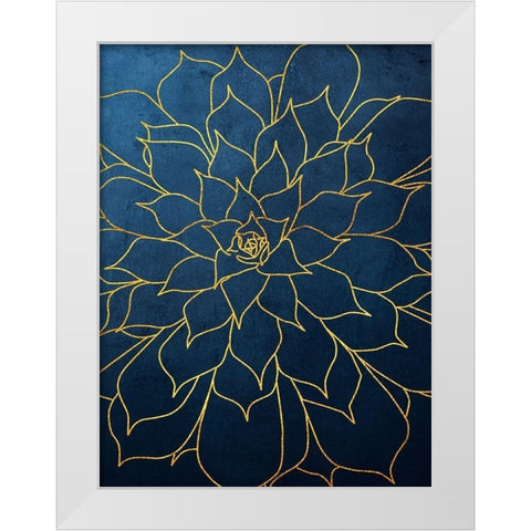 Navy Gold Succulent 1 White Modern Wood Framed Art Print by Urban Epiphany