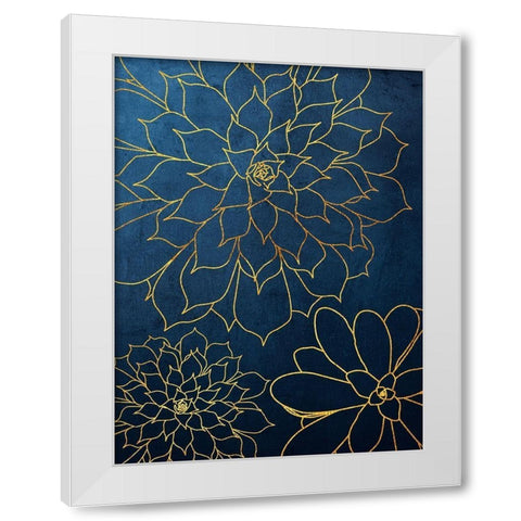 Navy Gold Succulent 3 White Modern Wood Framed Art Print by Urban Epiphany