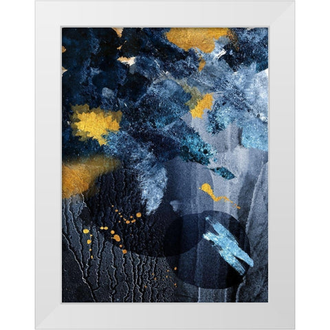 Abstract Blue and Gold White Modern Wood Framed Art Print by Urban Epiphany