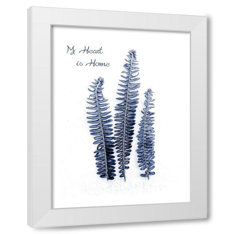 Fern Fronds Navy White Modern Wood Framed Art Print by Urban Epiphany