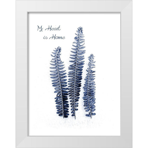 Fern Fronds Navy White Modern Wood Framed Art Print by Urban Epiphany