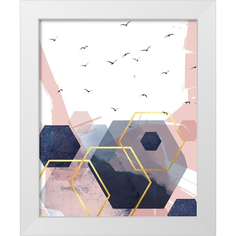 Abstract Navy Blush Gold 2 White Modern Wood Framed Art Print by Urban Epiphany