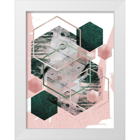 Pink Green Geo Hex White Modern Wood Framed Art Print by Urban Epiphany