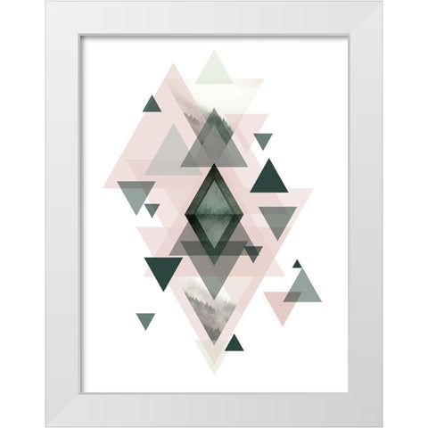 Pink Green Geometric 1 White Modern Wood Framed Art Print by Urban Epiphany