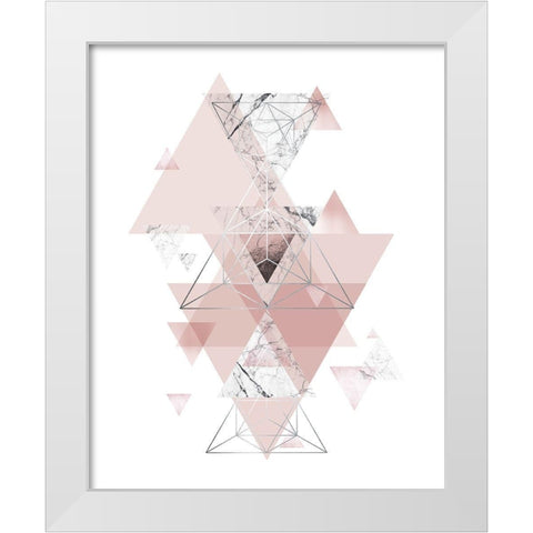 Blush Pink Marbled Geometric White Modern Wood Framed Art Print by Urban Epiphany