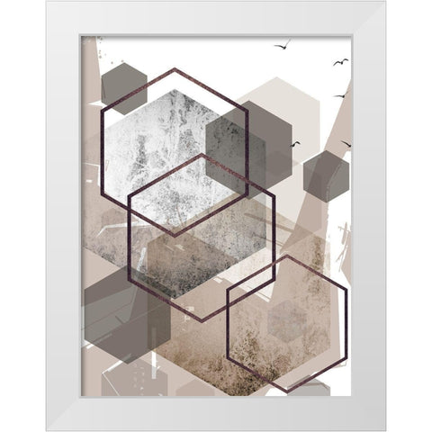 Abstract Hexagons Beige White Modern Wood Framed Art Print by Urban Epiphany