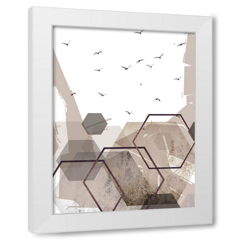 Abstract Hexagons Beige White Modern Wood Framed Art Print by Urban Epiphany