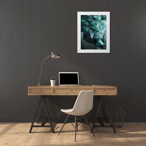 Teal Abstract A White Modern Wood Framed Art Print by Urban Epiphany