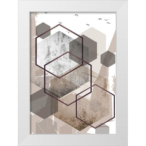 Abstract Hexagons Beige 1 White Modern Wood Framed Art Print by Urban Epiphany
