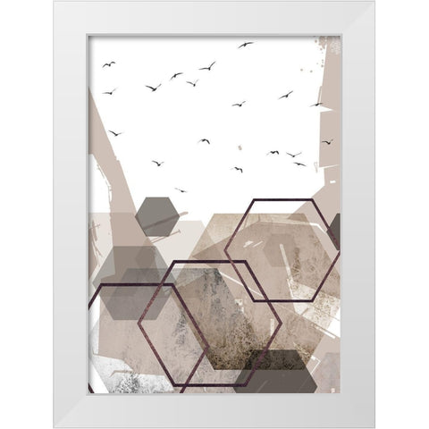 Abstract Hexagons Beige 2 White Modern Wood Framed Art Print by Urban Epiphany