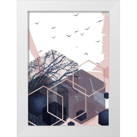 Geo Birds 2 White Modern Wood Framed Art Print by Urban Epiphany