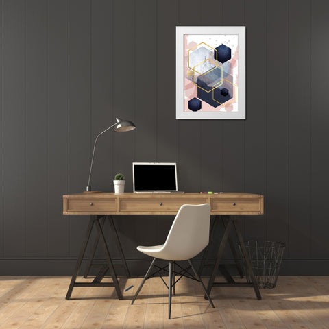 Navy Blush Geo 1 White Modern Wood Framed Art Print by Urban Epiphany