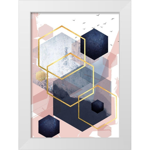 Navy Blush Geo 1 White Modern Wood Framed Art Print by Urban Epiphany