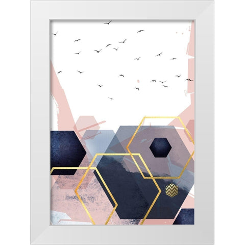 Navy Blush Geo 2 White Modern Wood Framed Art Print by Urban Epiphany