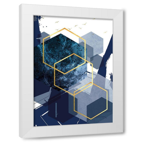 Hexagon Landscape Gold 1 White Modern Wood Framed Art Print by Urban Epiphany