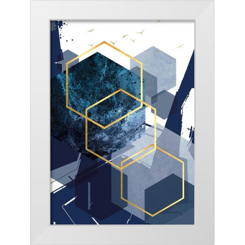 Hexagon Landscape Gold 1 White Modern Wood Framed Art Print by Urban Epiphany