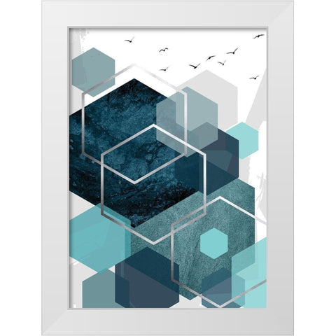 Aqua Abstract 1 White Modern Wood Framed Art Print by Urban Epiphany
