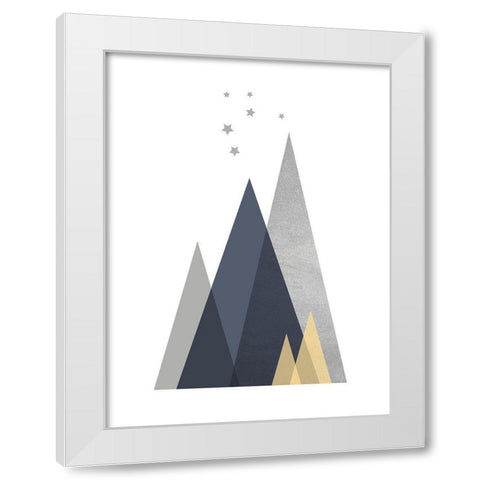 Navy Yellow Grey Mountains 1 White Modern Wood Framed Art Print by Urban Epiphany