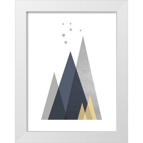 Navy Yellow Grey Mountains 1 White Modern Wood Framed Art Print by Urban Epiphany