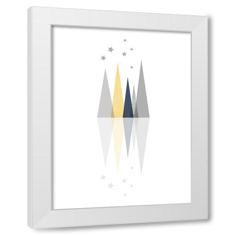Navy Yellow Grey Mountains 3 White Modern Wood Framed Art Print by Urban Epiphany