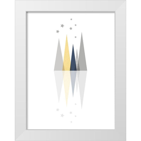 Navy Yellow Grey Mountains 3 White Modern Wood Framed Art Print by Urban Epiphany
