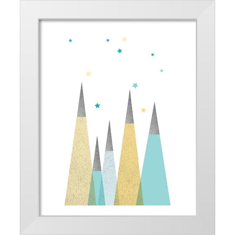 Teal Yellow Mountains 3 White Modern Wood Framed Art Print by Urban Epiphany