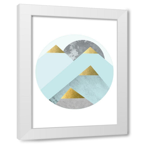 Turquoise Gold Mountains White Modern Wood Framed Art Print by Urban Epiphany