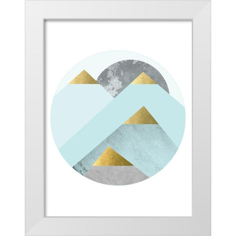 Turquoise Gold Mountains White Modern Wood Framed Art Print by Urban Epiphany