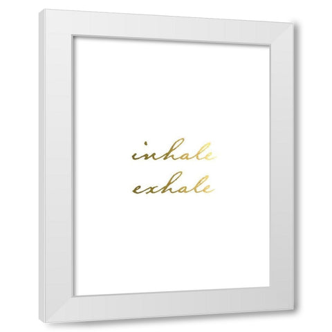 Inhale Exhale Gold White Modern Wood Framed Art Print by Urban Epiphany