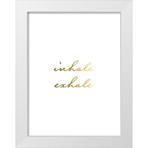 Inhale Exhale Gold White Modern Wood Framed Art Print by Urban Epiphany