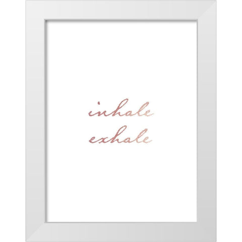 Inhale Exhale Rose Gold White Modern Wood Framed Art Print by Urban Epiphany