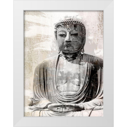 Japanese Buddha White Modern Wood Framed Art Print by Urban Epiphany