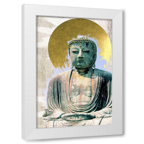 Japanese Buddha with Halo White Modern Wood Framed Art Print by Urban Epiphany