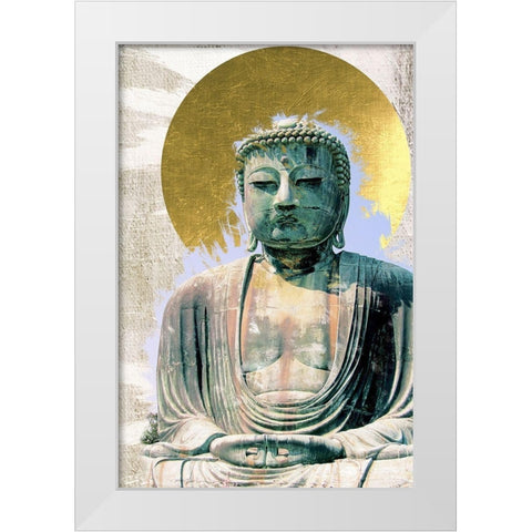 Japanese Buddha with Halo White Modern Wood Framed Art Print by Urban Epiphany