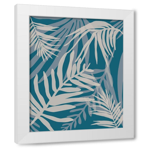Teal and Beige Glam Leaves White Modern Wood Framed Art Print by Urban Epiphany