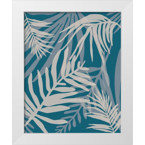Teal and Beige Glam Leaves White Modern Wood Framed Art Print by Urban Epiphany