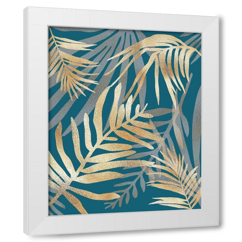 Glam Leaves Teal White Modern Wood Framed Art Print by Urban Epiphany
