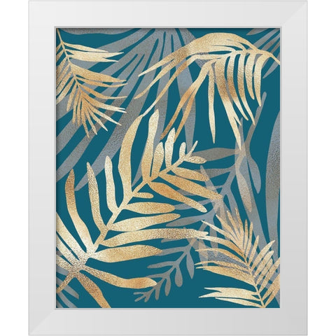 Glam Leaves Teal White Modern Wood Framed Art Print by Urban Epiphany