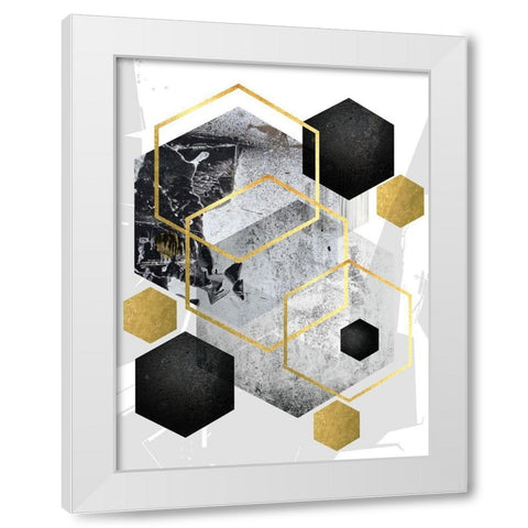 Abstract Geo Black Gold 1 White Modern Wood Framed Art Print by Urban Epiphany