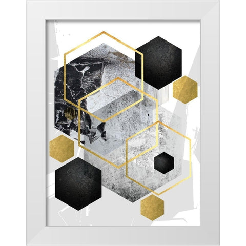 Abstract Geo Black Gold 1 White Modern Wood Framed Art Print by Urban Epiphany