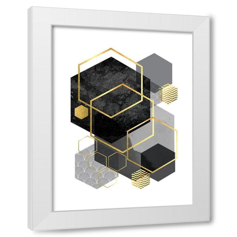 Black Grey Gold Geo 2 White Modern Wood Framed Art Print by Urban Epiphany