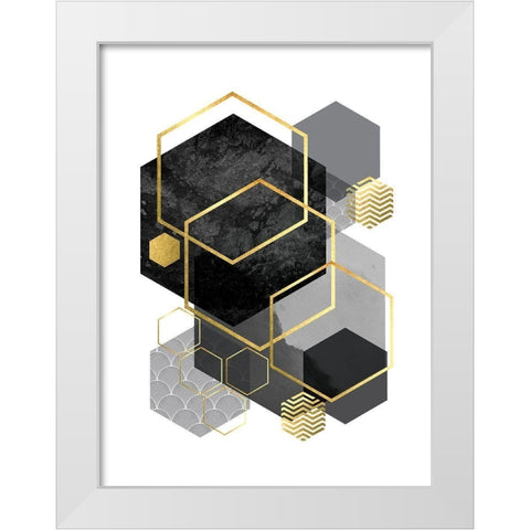 Black Grey Gold Geo 2 White Modern Wood Framed Art Print by Urban Epiphany