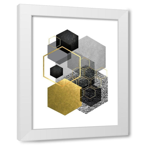 Black Grey Gold Geo 3 White Modern Wood Framed Art Print by Urban Epiphany