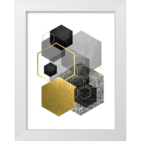 Black Grey Gold Geo 3 White Modern Wood Framed Art Print by Urban Epiphany