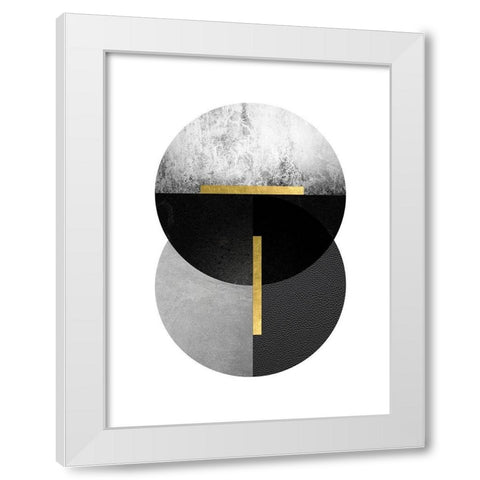 Black Grey Gold Circles 1 White Modern Wood Framed Art Print by Urban Epiphany