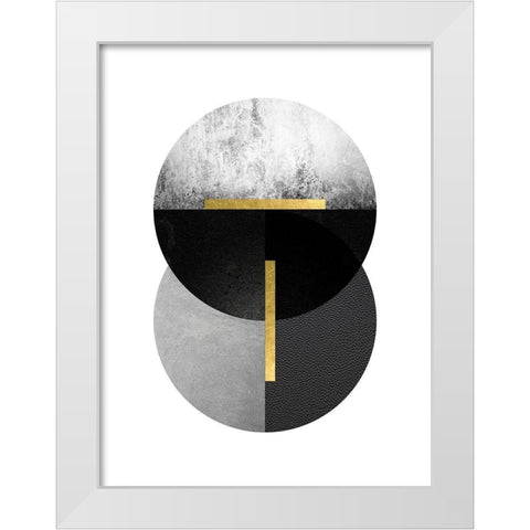 Black Grey Gold Circles 1 White Modern Wood Framed Art Print by Urban Epiphany
