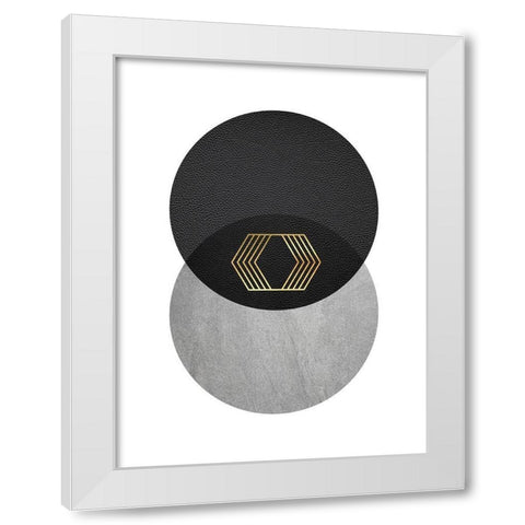 Black Grey Gold Circles 2 White Modern Wood Framed Art Print by Urban Epiphany
