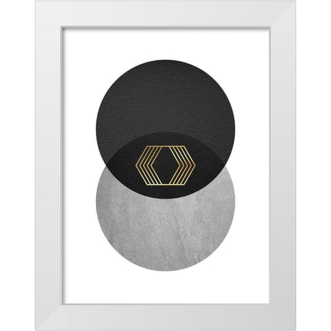 Black Grey Gold Circles 2 White Modern Wood Framed Art Print by Urban Epiphany