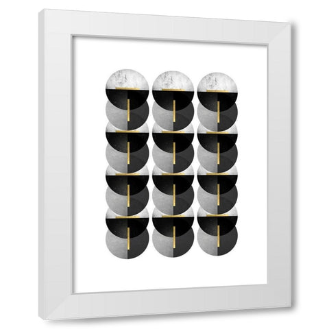 Black Grey Gold Circles White Modern Wood Framed Art Print by Urban Epiphany