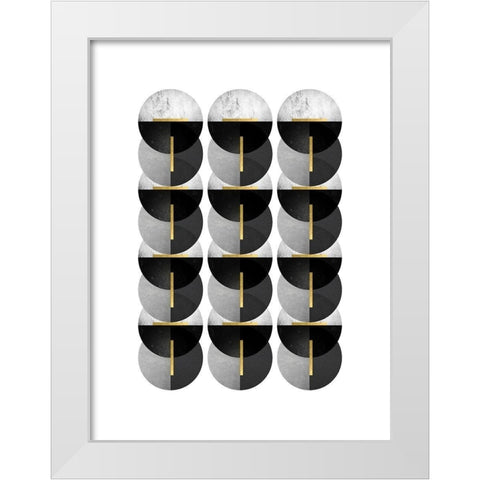 Black Grey Gold Circles White Modern Wood Framed Art Print by Urban Epiphany